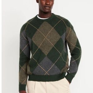 OLD NAVY SoSoft Fair Isle Crewneck Sweater Green Argyle M MEDIUM